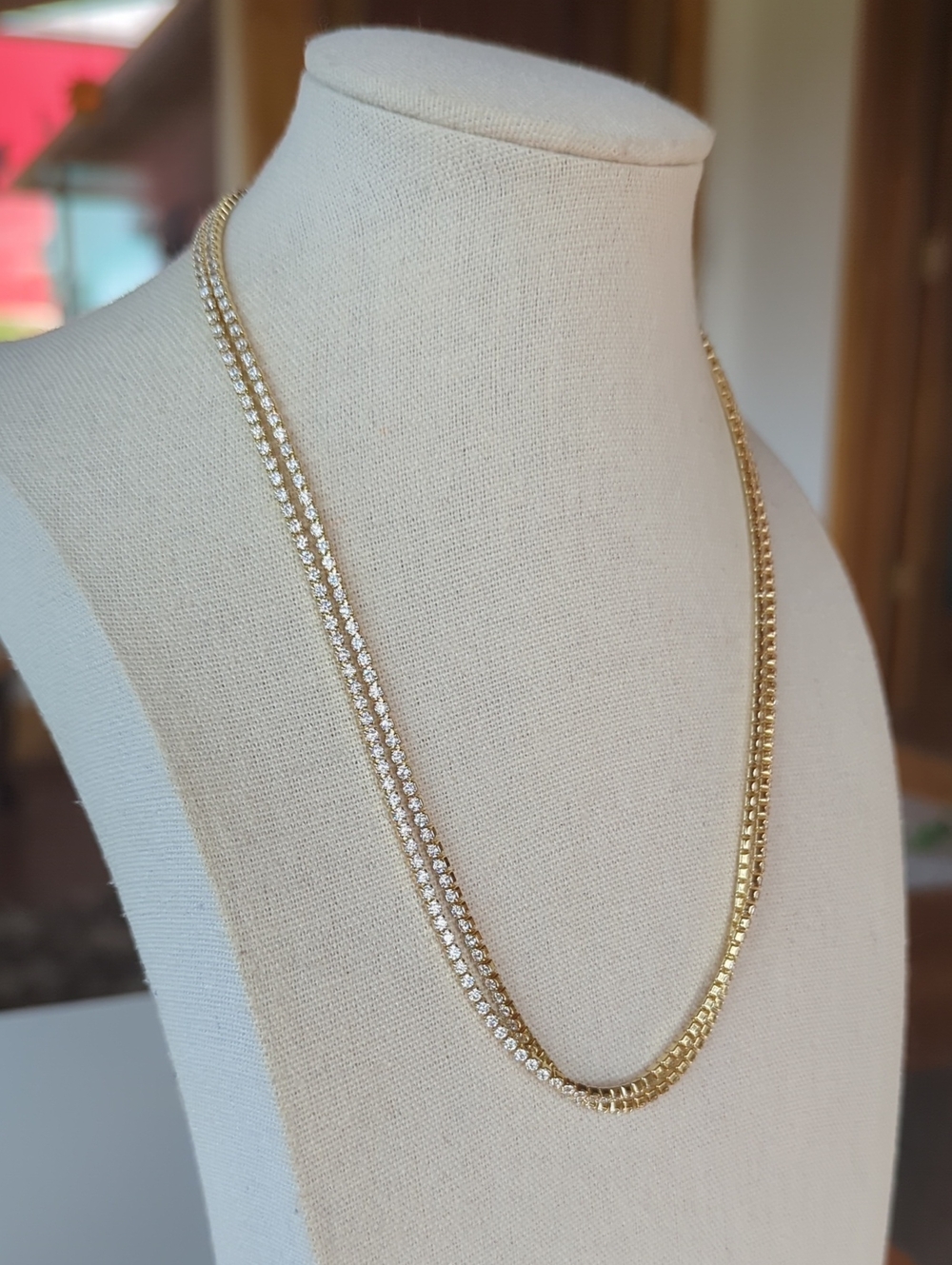 New Tennis 2.5MM Double Link Gold Tone Tennis Necklace, 16"